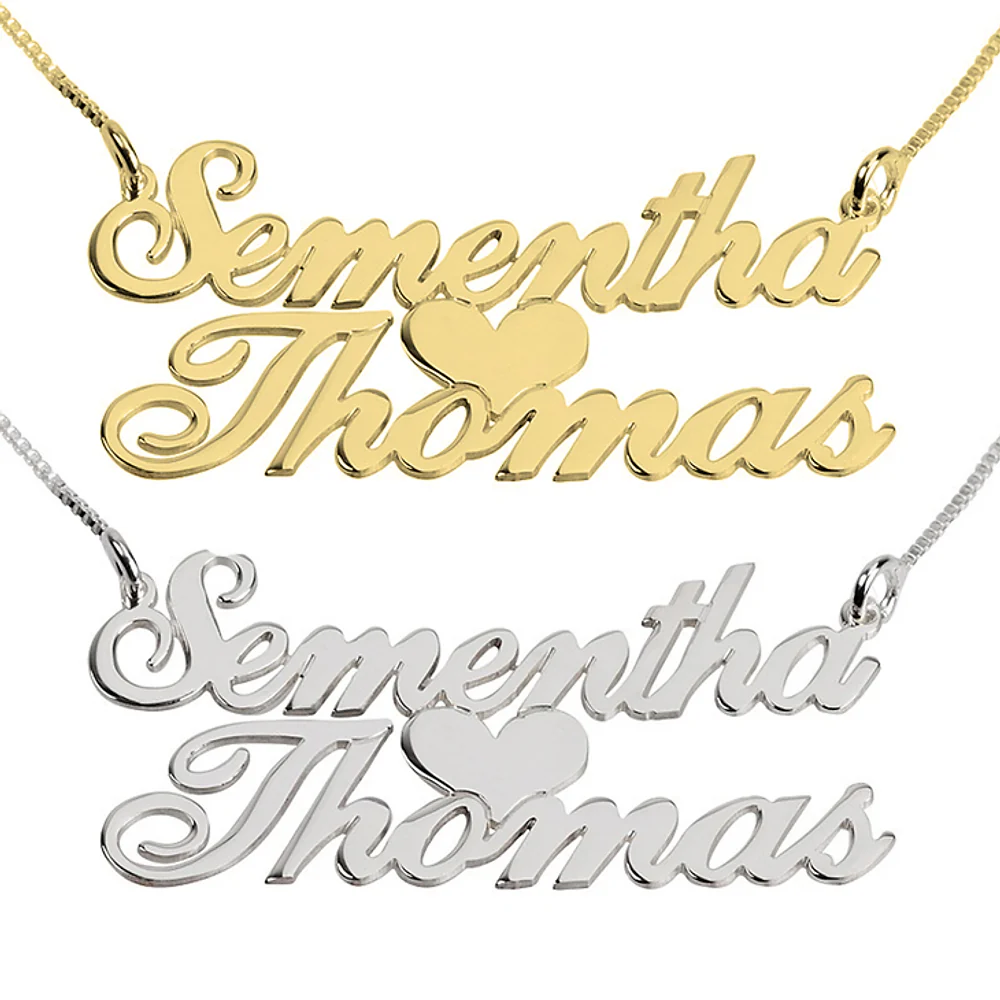 Gold & Silver Personalized Double Name with Heart Necklace - FKJNKLU6172 - Image 5
