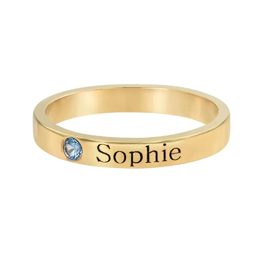 Gold & Silver Personalized Engraved Birthstone Name Ring - FKJRNU6227 - Image 3