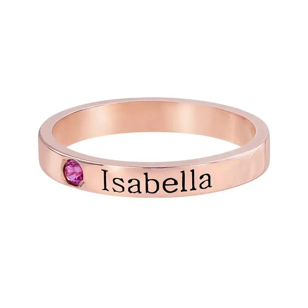 Gold & Silver Personalized Engraved Birthstone Name Ring - FKJRNU6227 - Image 4