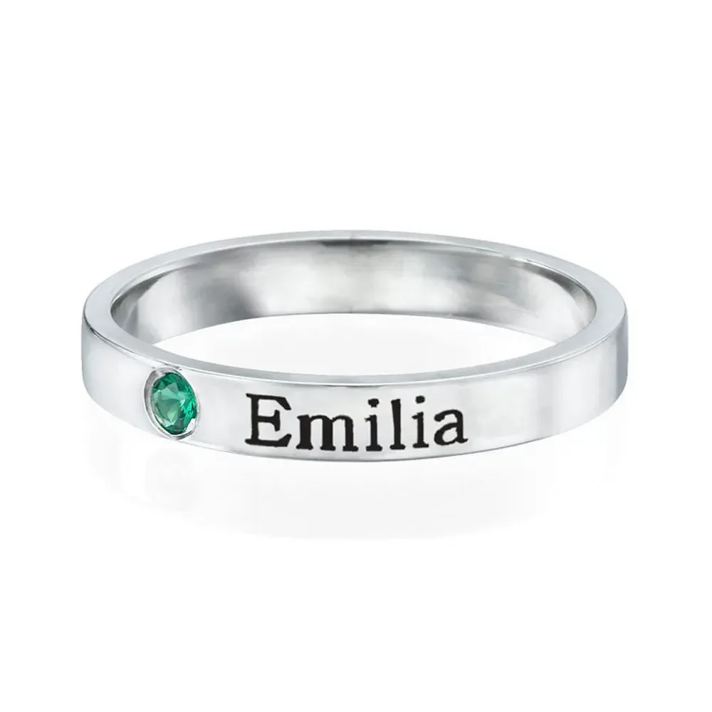 Gold & Silver Personalized Engraved Birthstone Name Ring - FKJRNU6227 - Image 6