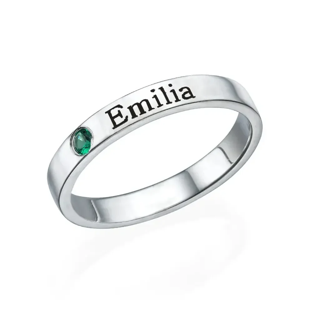 Gold & Silver Personalized Engraved Birthstone Name Ring - FKJRNU6227 - Image 7