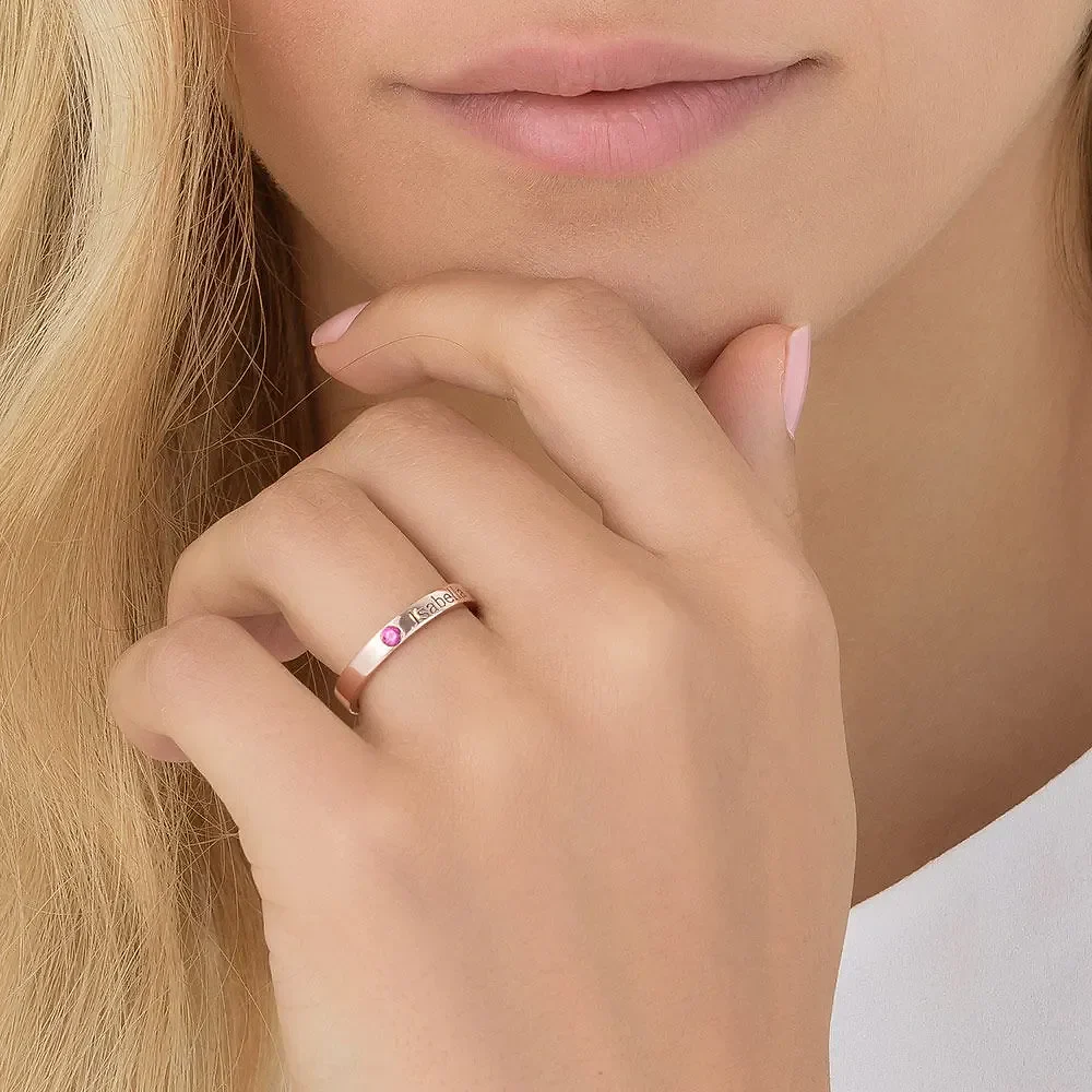 Gold & Silver Personalized Engraved Birthstone Name Ring - FKJRNU6227 - Image 8