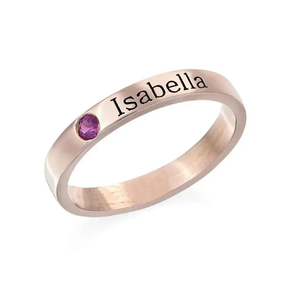 Gold & Silver Personalized Engraved Birthstone Name Ring - FKJRNU6227 - Image 9