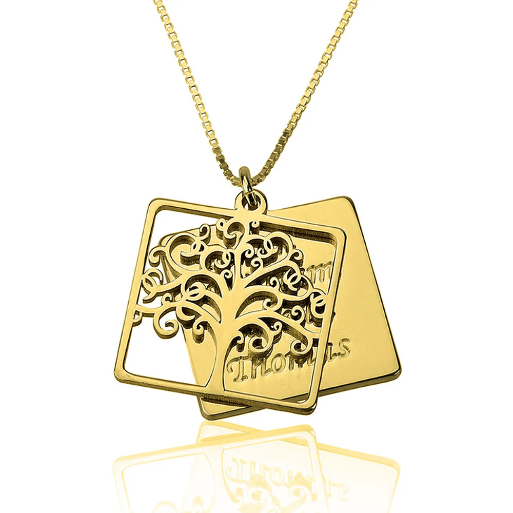 Gold & Silver Personalized Engraved Family Tree Necklace - FKJNKLU6205 - Image 2