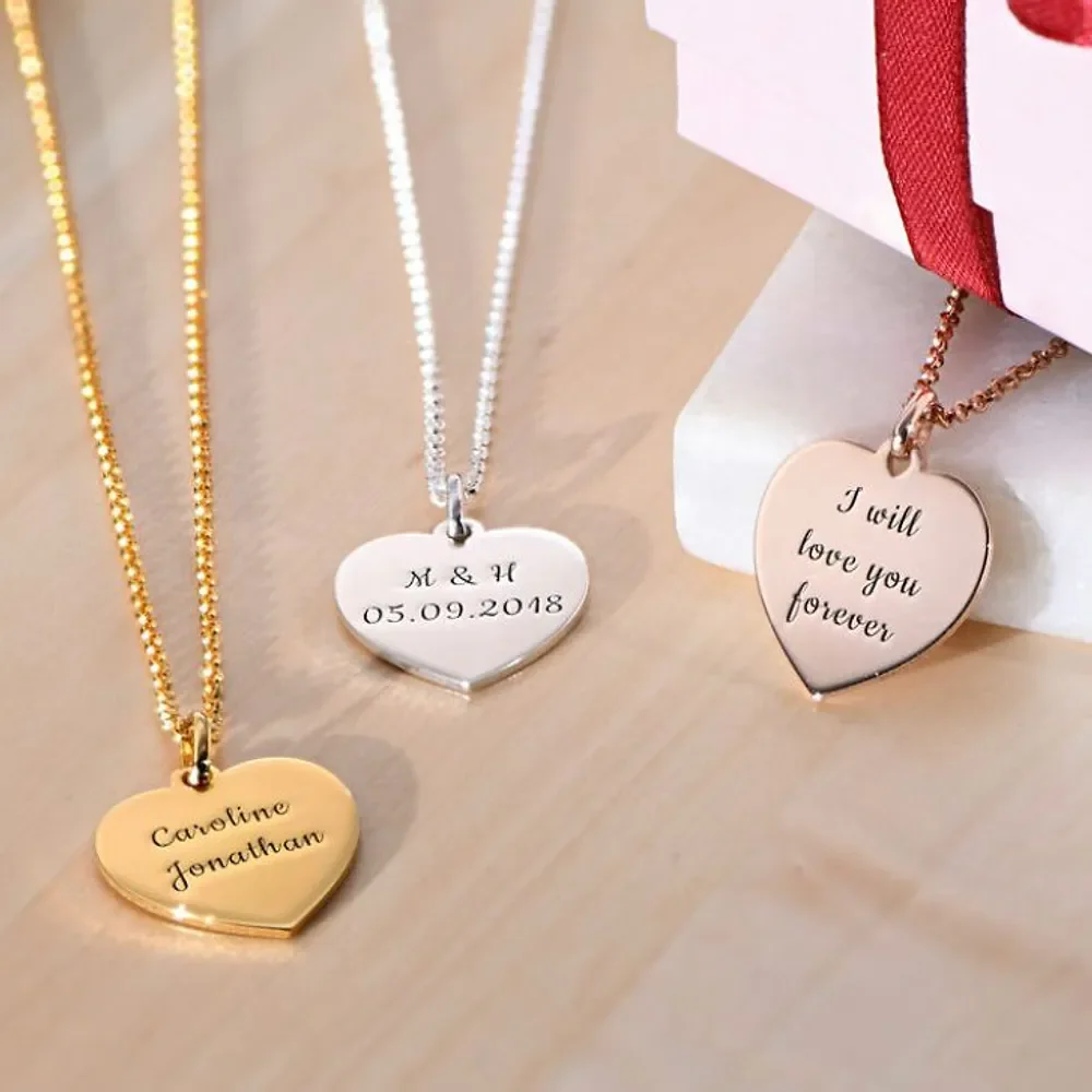 Gold & Silver Personalized Engraved Heart Necklace - FKJNKLU6153 - Image 2