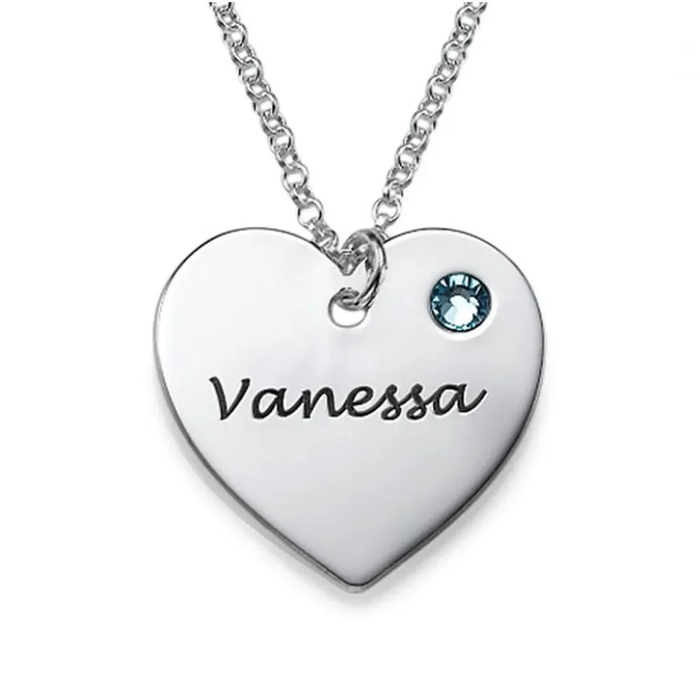 Gold & Silver Personalized Engraved Heart with Birthstone Necklace - FKJNKLU6158 - Image 2