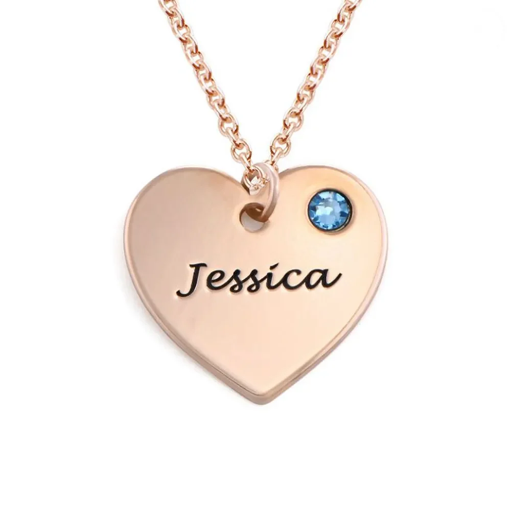 Gold & Silver Personalized Engraved Heart with Birthstone Necklace - FKJNKLU6158 - Image 3