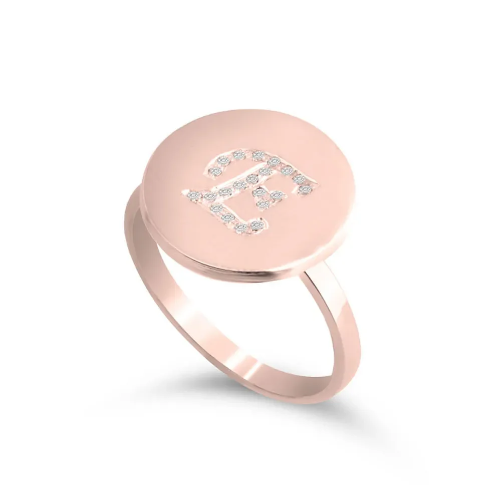 Gold & Silver Personalized Engraved Initial Round Ring with Cubic Zirconia - FKJRNU6243 - Image 4