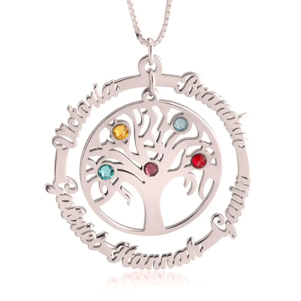 Gold & Silver Personalized Family Tree Necklace With Birthstone - FKJNKLU6206 - Image 10