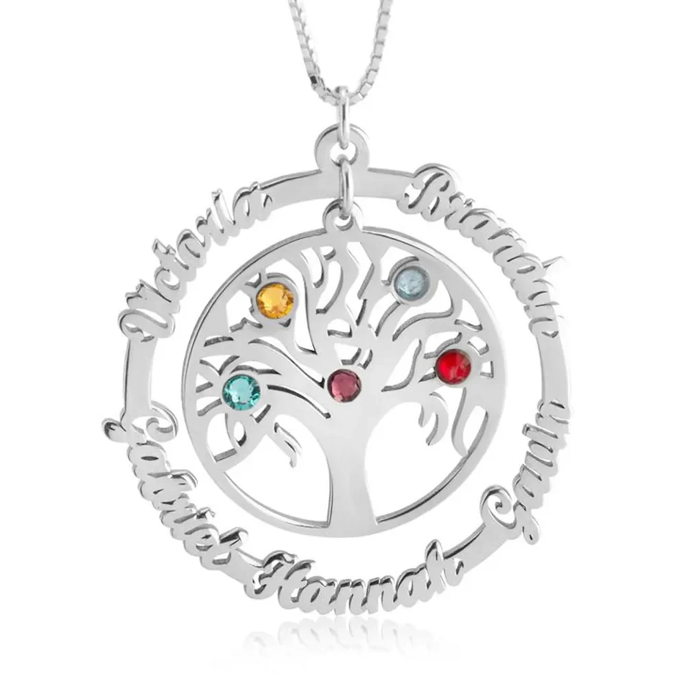 Gold & Silver Personalized Family Tree Necklace With Birthstone - FKJNKLU6206 - Image 5