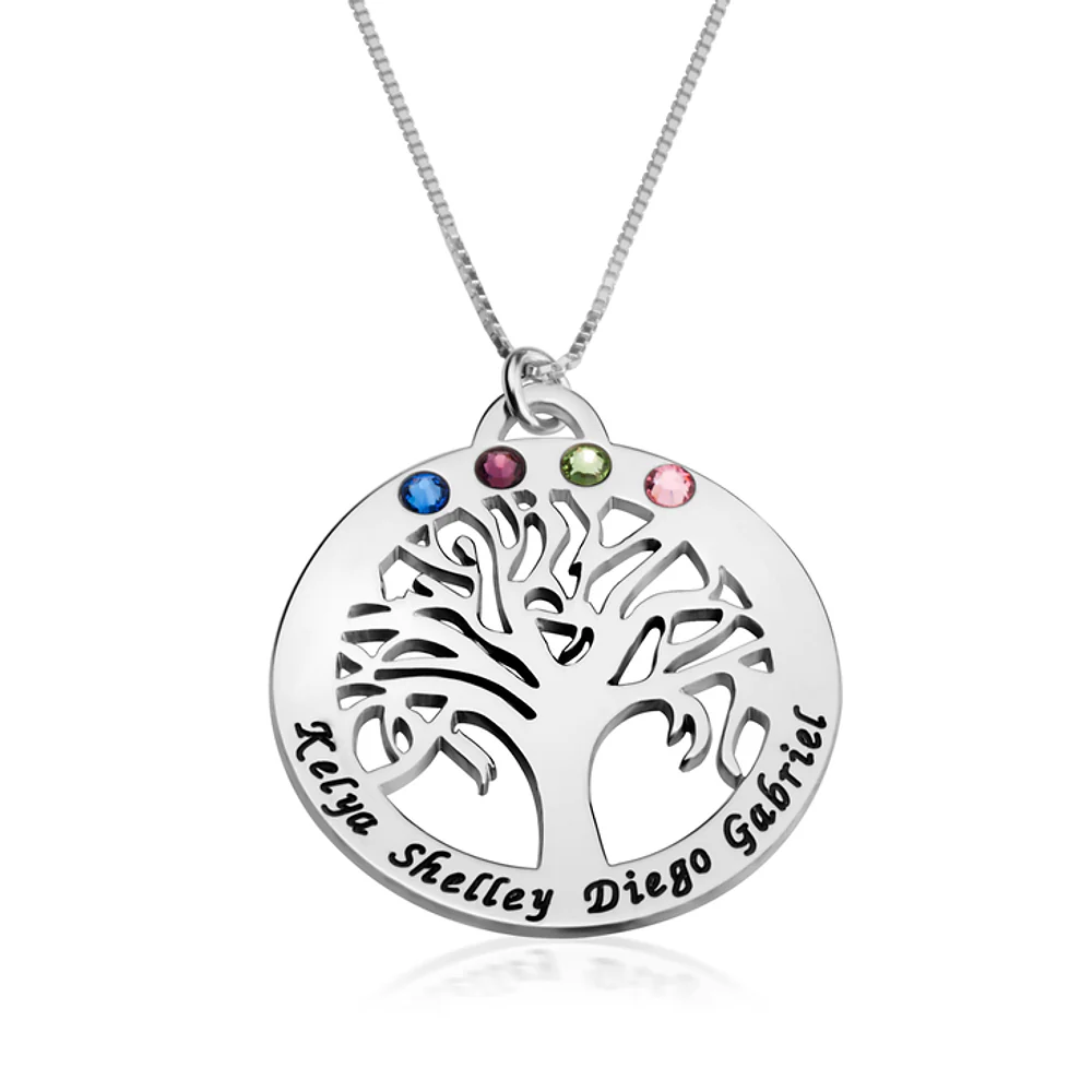 Gold & Silver Personalized Family Tree Necklace With Birthstone - FKJNKLU6208 - Image 3