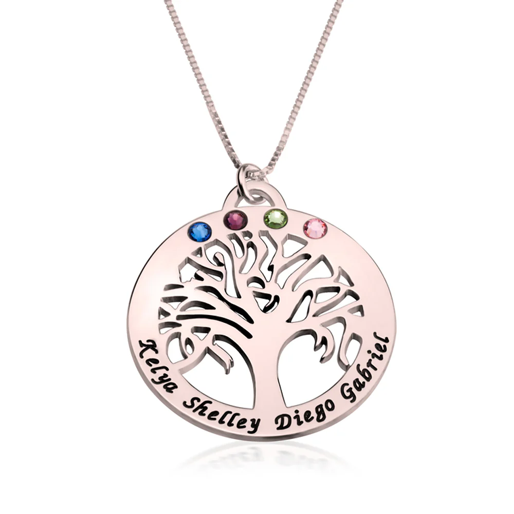 Gold & Silver Personalized Family Tree Necklace With Birthstone - FKJNKLU6208 - Image 4