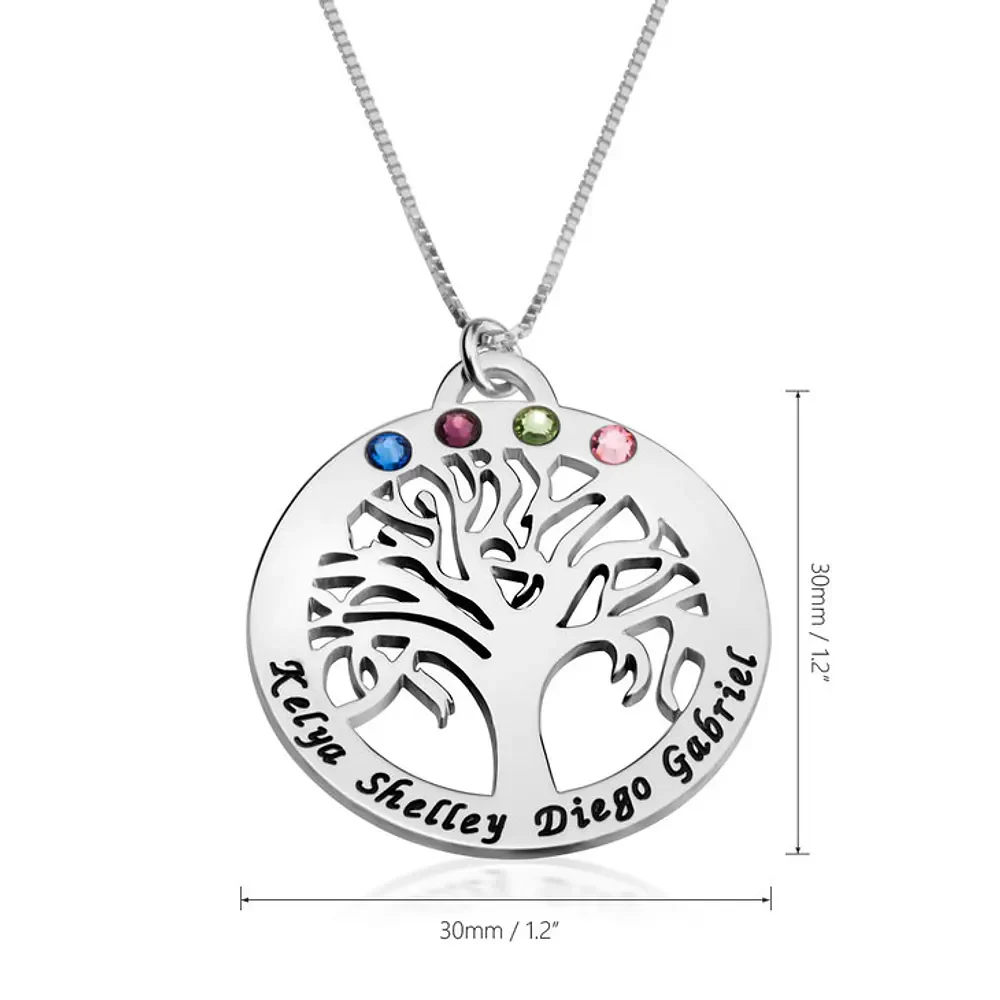 Gold & Silver Personalized Family Tree Necklace With Birthstone - FKJNKLU6208 - Image 5