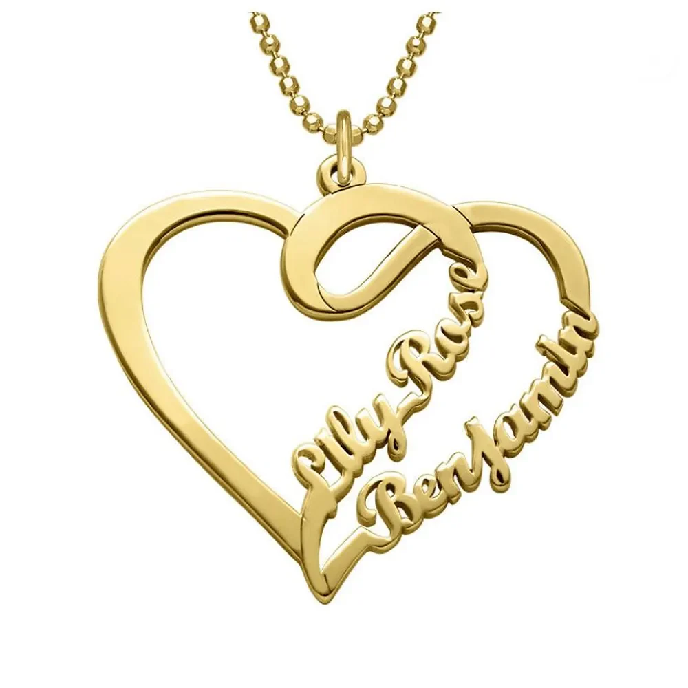 Gold & Silver Personalized Heart Double Name Necklace - FKJNKLU6185 - Image 2