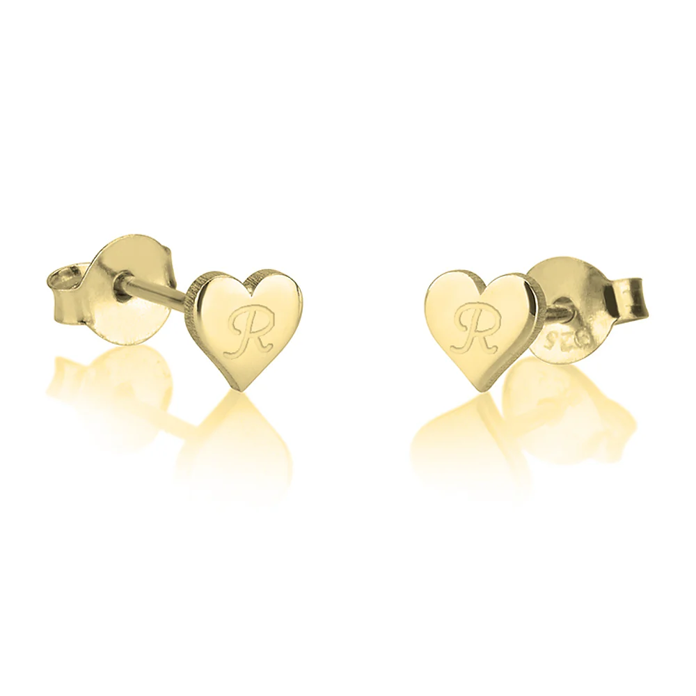 Gold & Silver Personalized Heart Initial Studs Earrings - FKJERNU6249 - Image 2