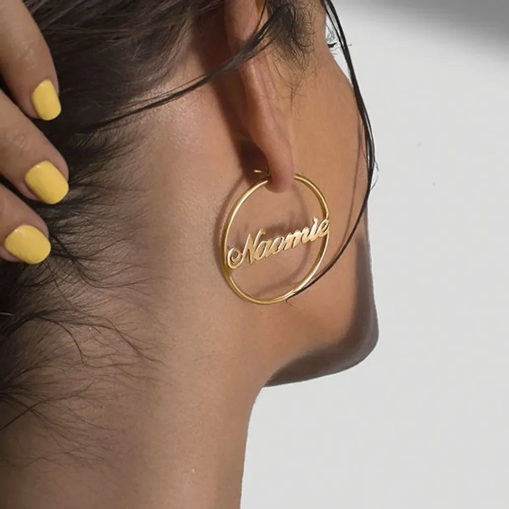 Gold & Silver Personalized Hoop Name Earring - FKJERNU6255 - Image 3