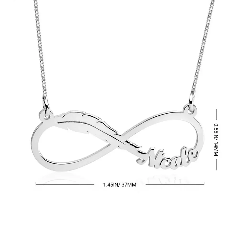 Gold & Silver Personalized Infinity Feather Name Necklace - FKJNKLU6201 - Image 5