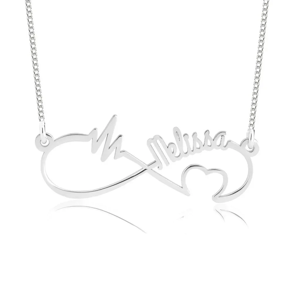 Gold & Silver Personalized Infinity Heartbeat Necklace - FKJNKLU6216 - Image 2