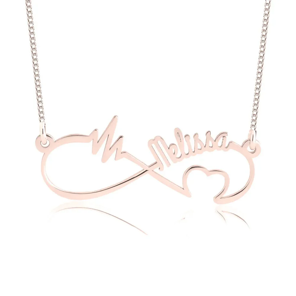 Gold & Silver Personalized Infinity Heartbeat Necklace - FKJNKLU6216 - Image 3