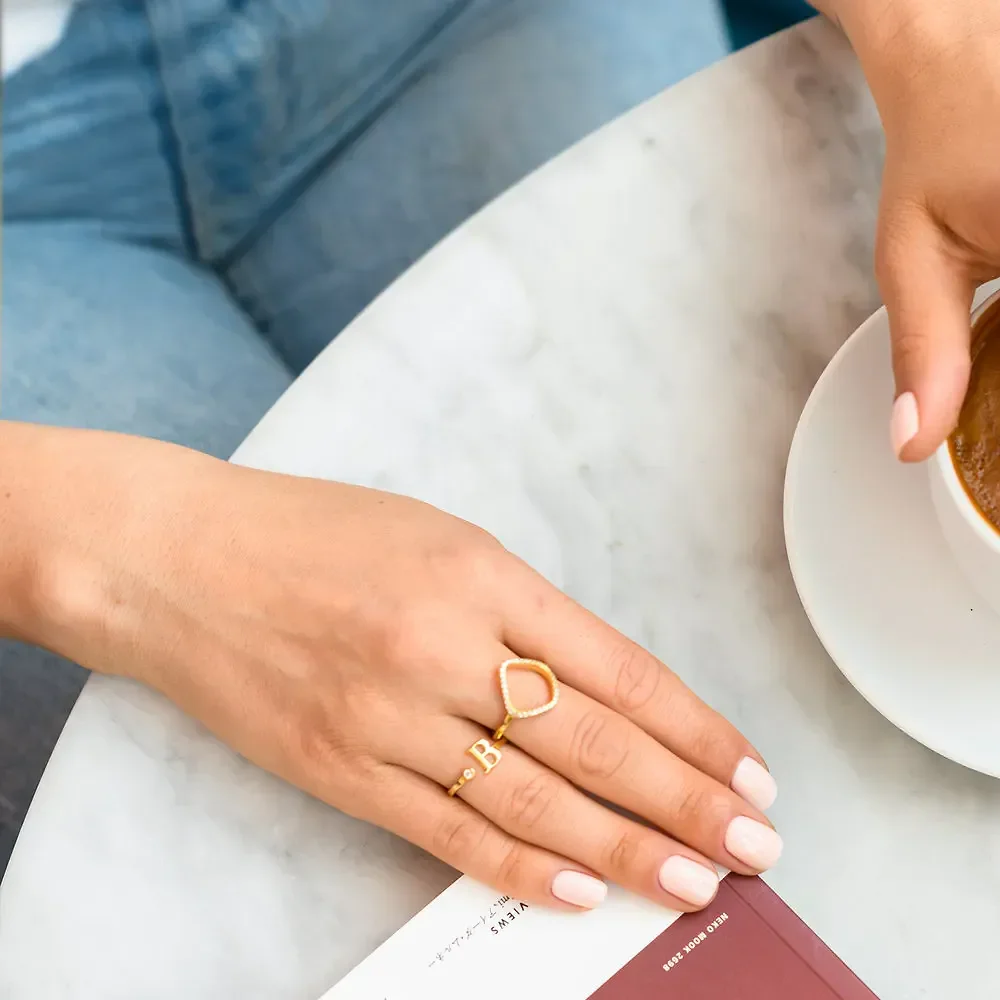 Gold & Silver Personalized Initial Letter Ring with Birthstone - FKJRNU6239 - Image 9
