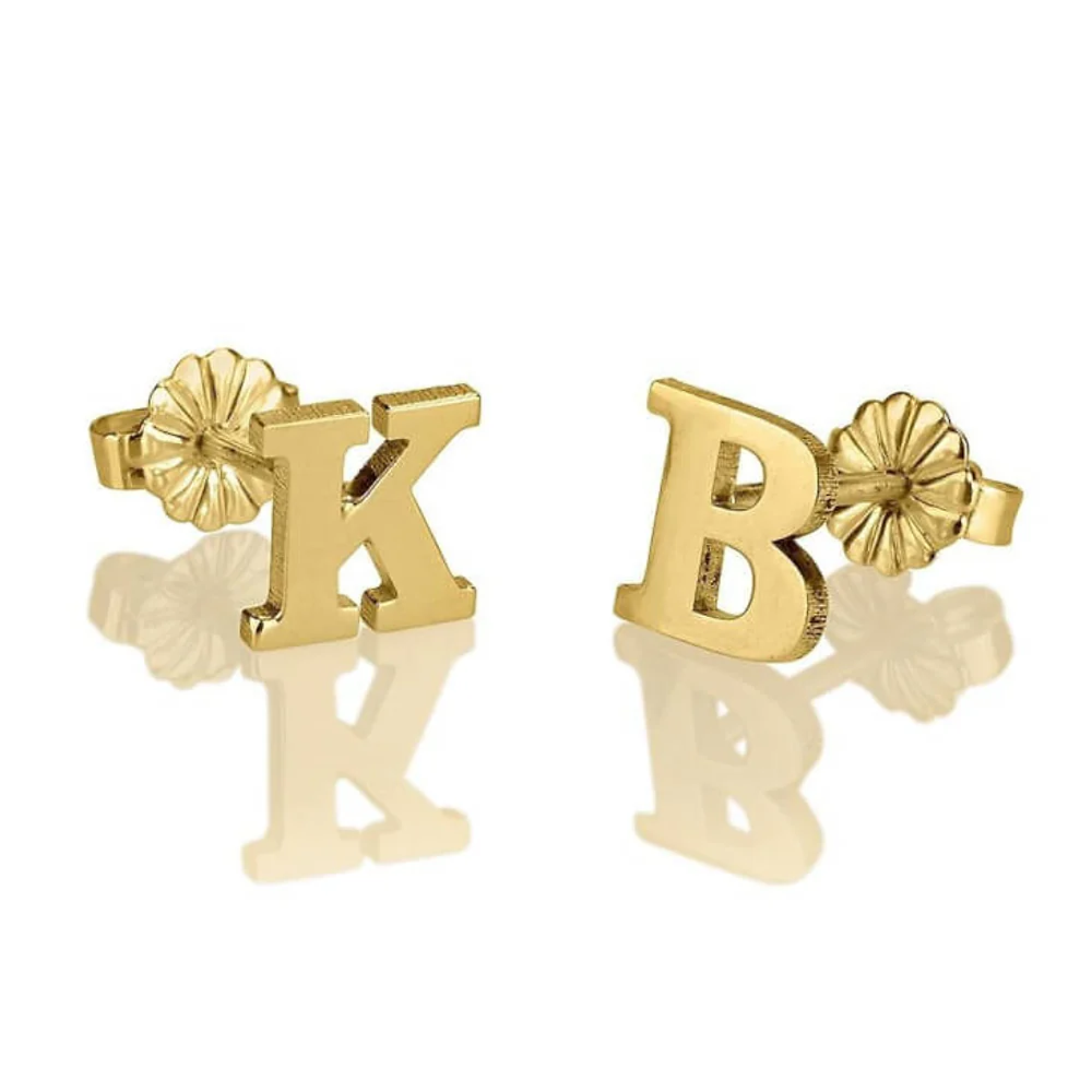 Gold & Silver Personalized Initial Stud Earrings - FKJERNU6248 - Image 2