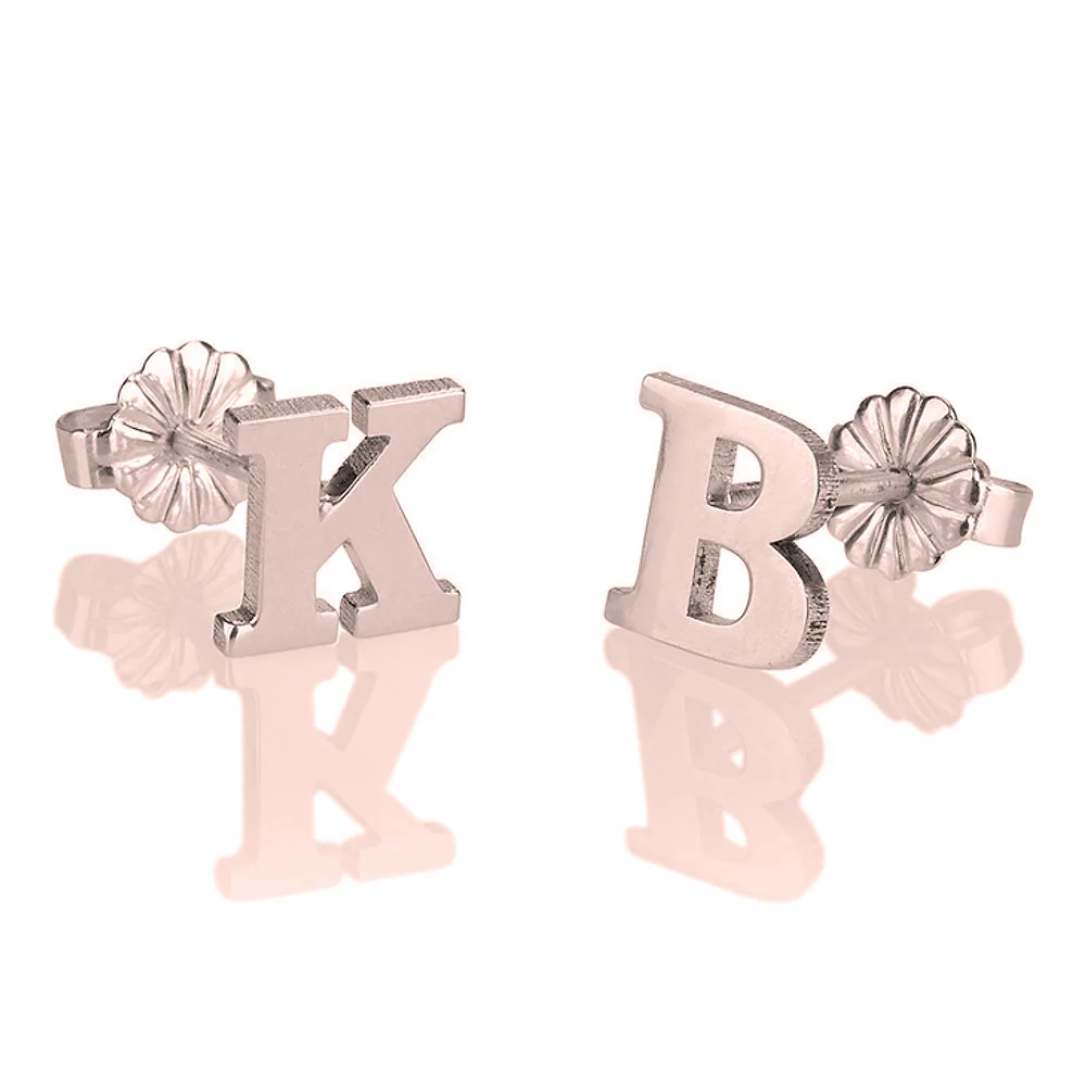 Gold & Silver Personalized Initial Stud Earrings - FKJERNU6248 - Image 4
