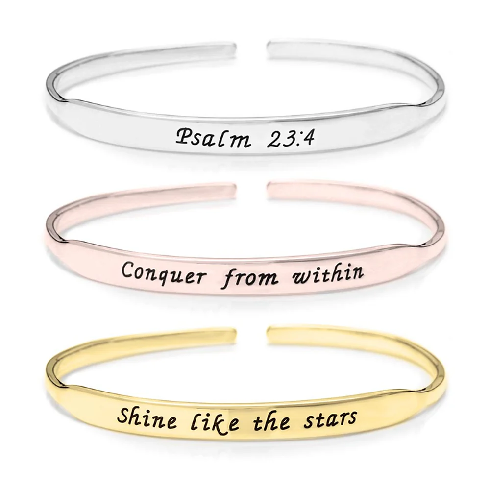 Gold & Silver Personalized Inspirational Engraved Bangle - FKJBNGU6274 - Image 3