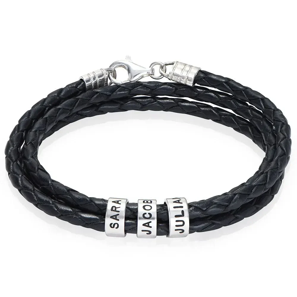 Gold & Silver Personalized Leather for Men with Small Custom Beads Bracelet - FKJBRLU6256 - Image 4