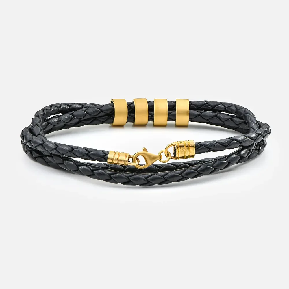 Gold & Silver Personalized Leather for Men with Small Custom Beads Bracelet - FKJBRLU6256 - Image 8