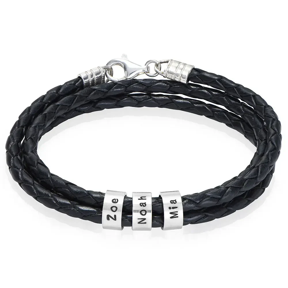 Gold & Silver Personalized Leather for Men with Small Custom Beads Bracelet - FKJBRLU6256 - Image 9
