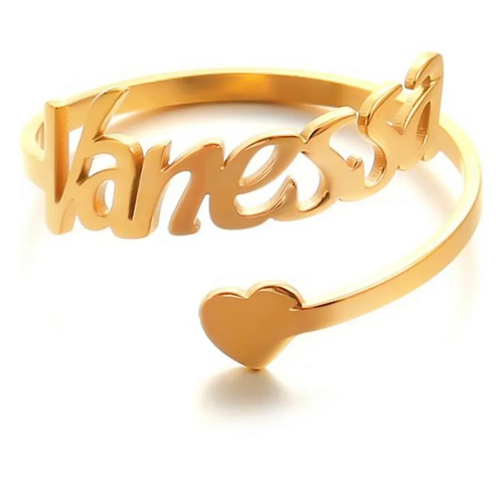 Gold & Silver Personalized Name Ring with Heart - FKJRNU6242 - Image 2