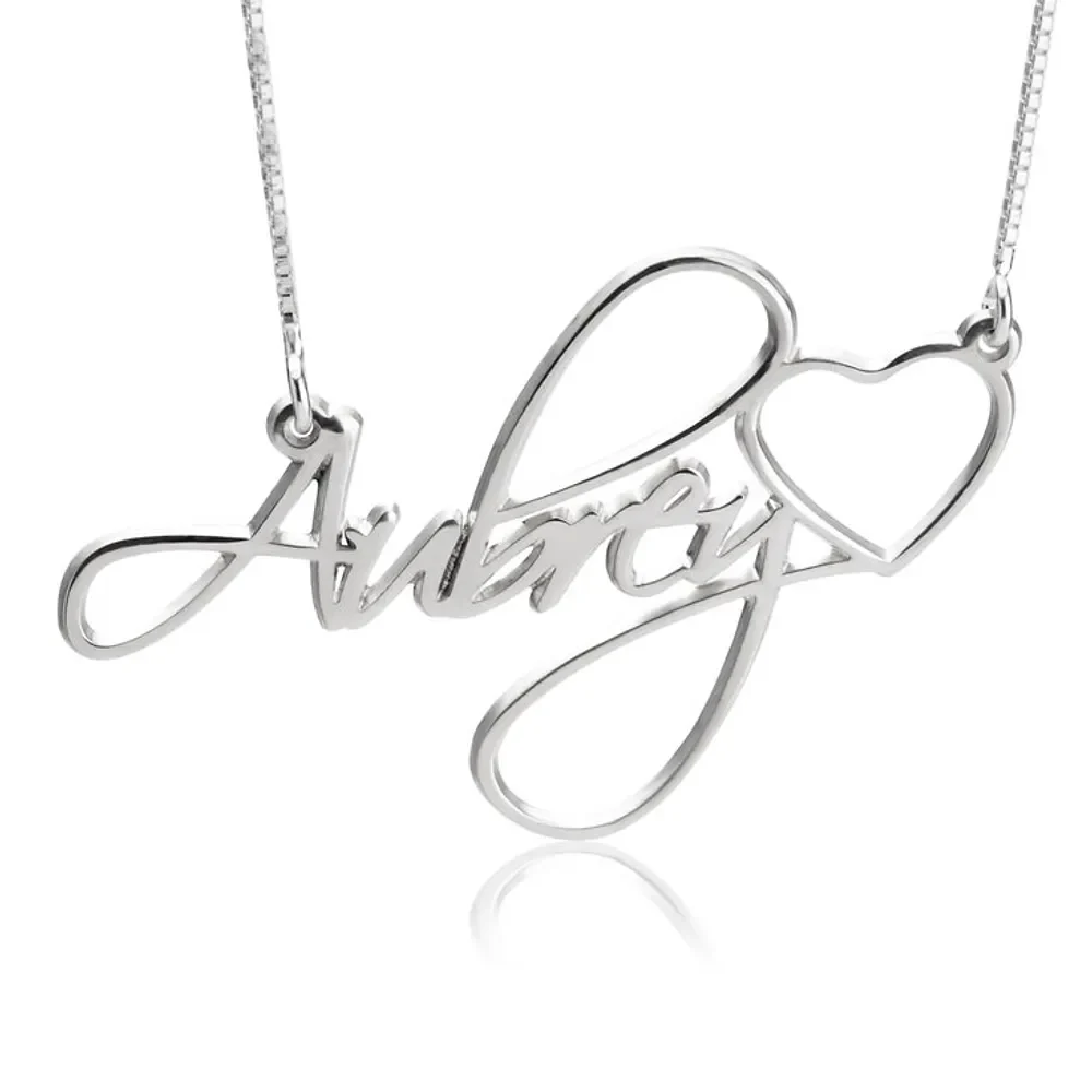Gold & Silver Personalized Name with Heart Necklace - FKJNKLU6171 - Image 2