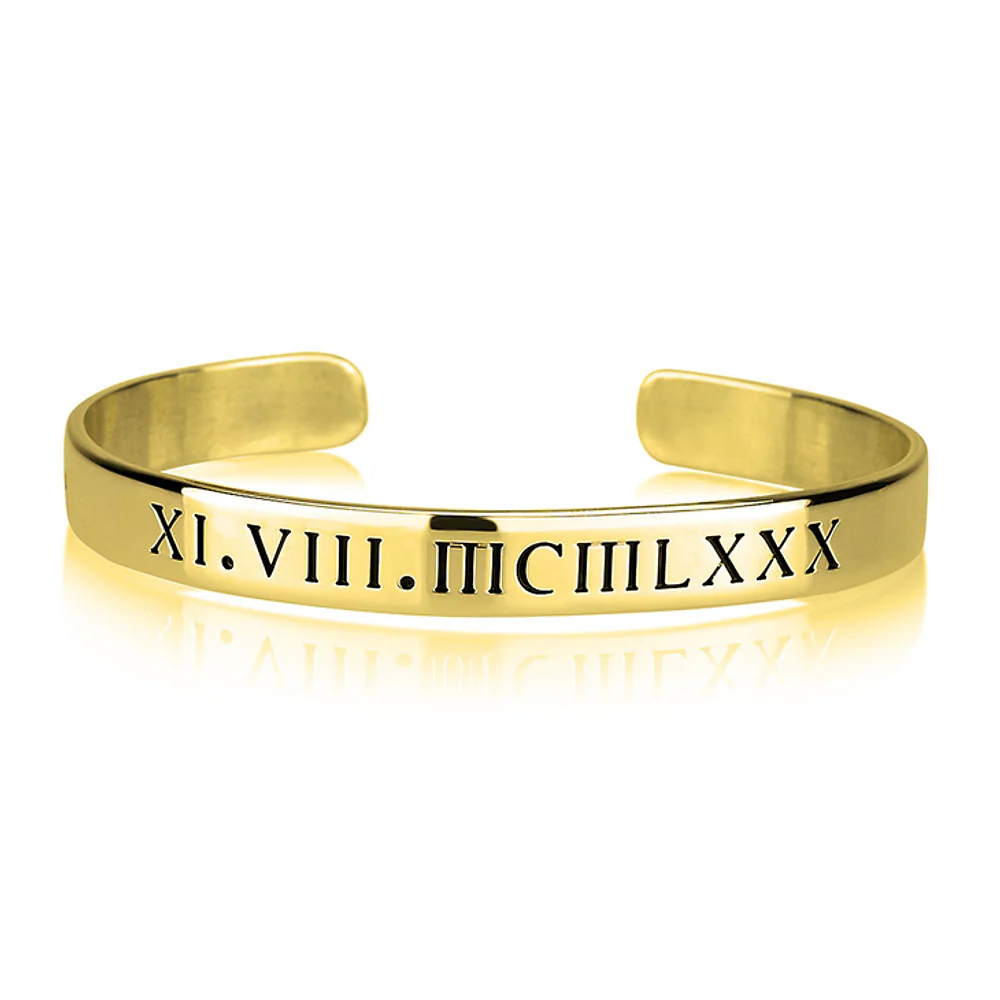 Gold & Silver Personalized Roman Numeral Cuff Bracelet - FKJBRLU6263 - Image 2