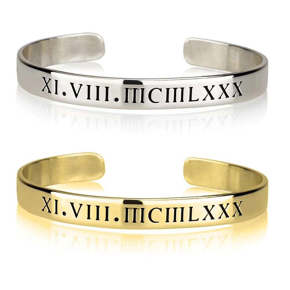 Gold & Silver Personalized Roman Numeral Cuff Bracelet - FKJBRLU6263 - Image 3
