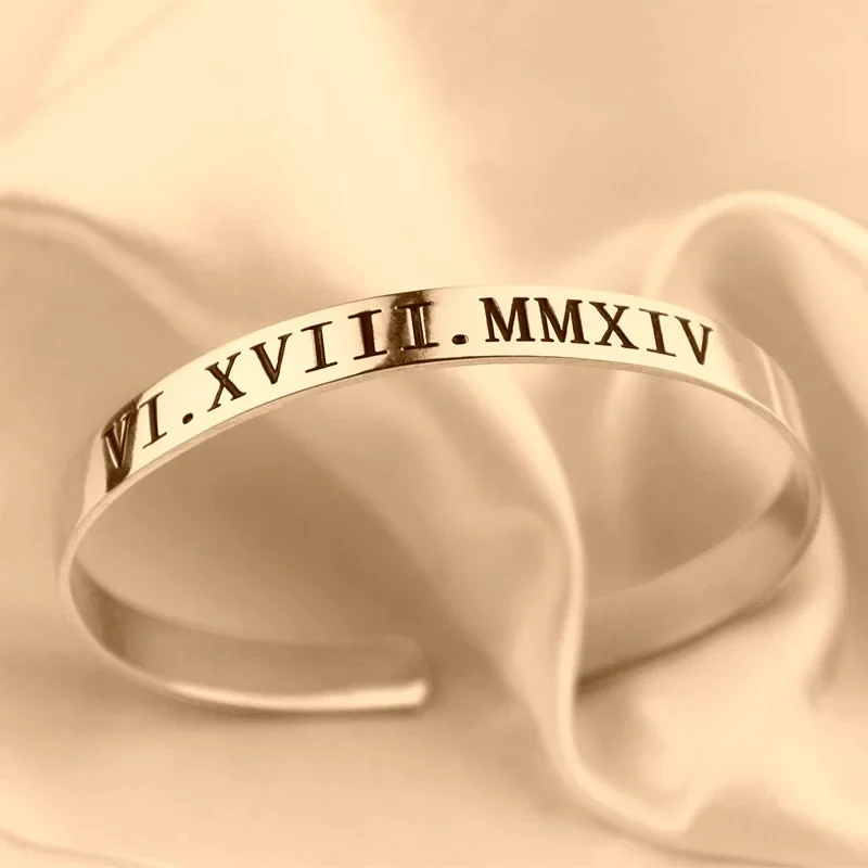 Gold & Silver Personalized Roman Numeral Cuff Bracelet - FKJBRLU6263 - Image 6