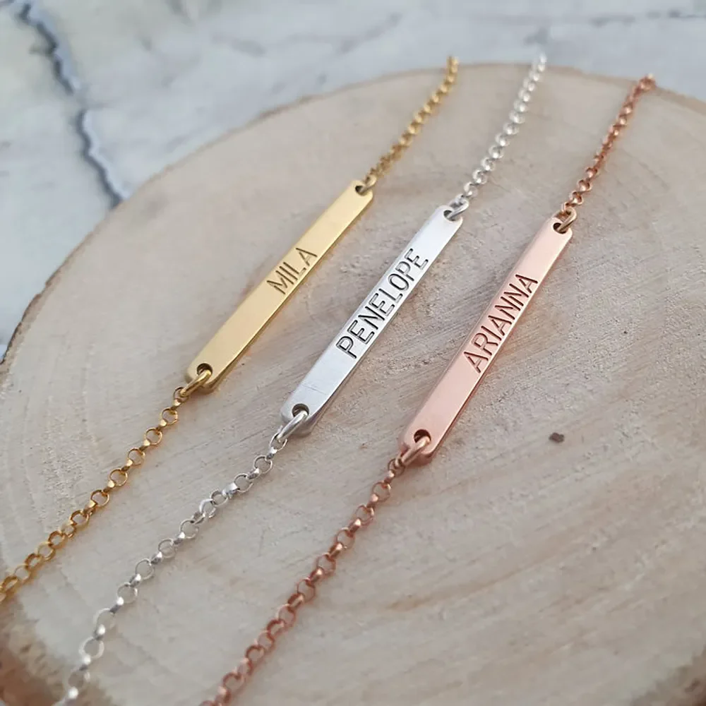 Gold & Silver Personalized Skinny Bar Bracelet - FKJBRLU6265 - Image 7