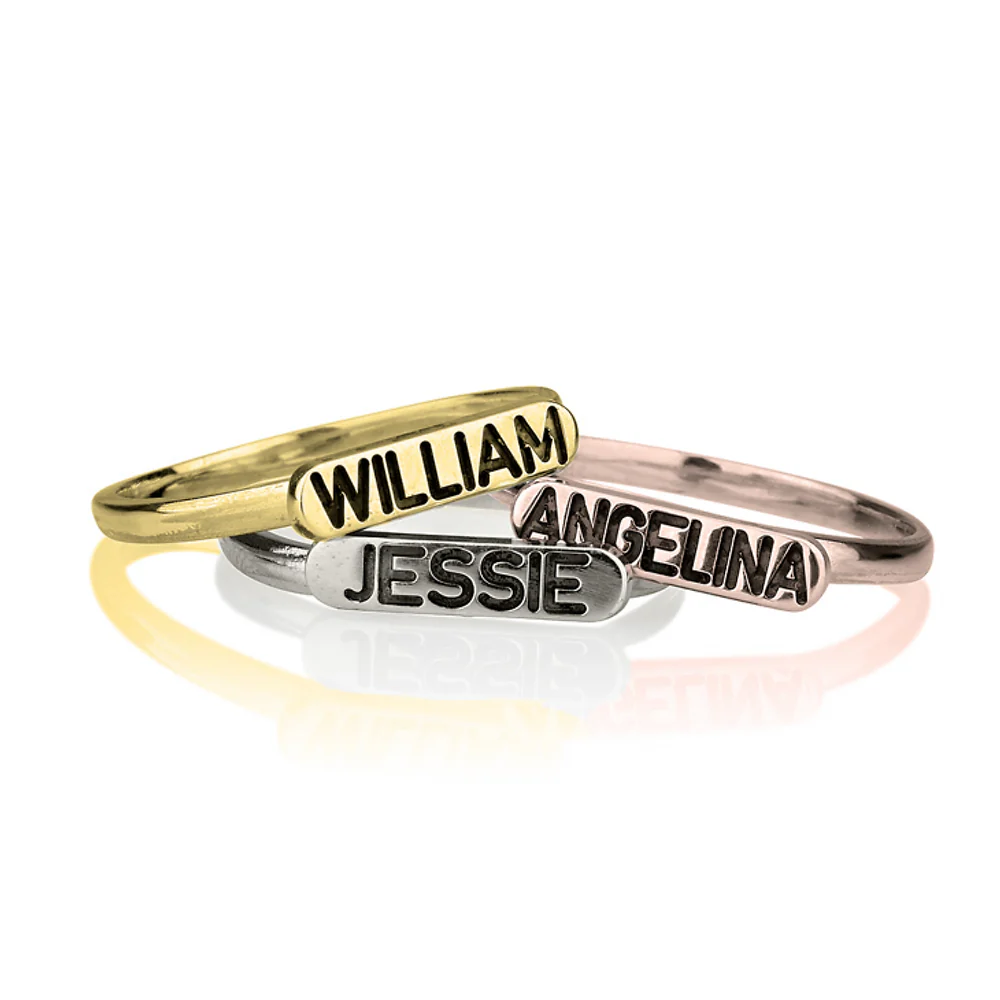Gold & Silver Personalized Stackable Ring with Name - FKJRNU6232 - Image 3