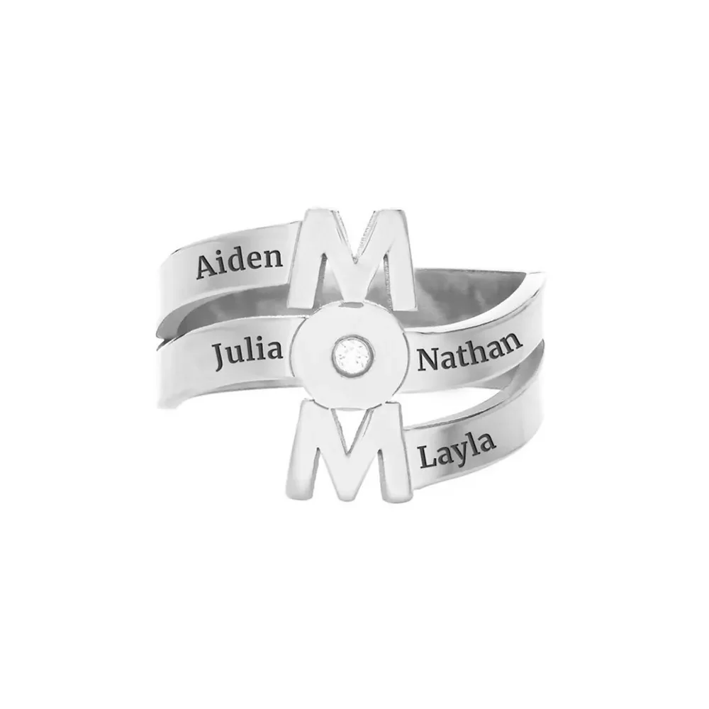 Gold & Silver Personalized The Mom Ring with a Birthstone - FKJRNU6244 - Image 2