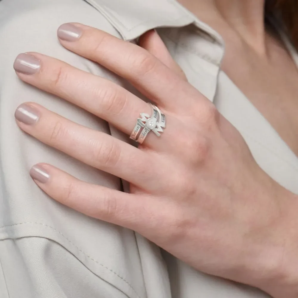 Gold & Silver Personalized The Mom Ring with a Birthstone - FKJRNU6244 - Image 3