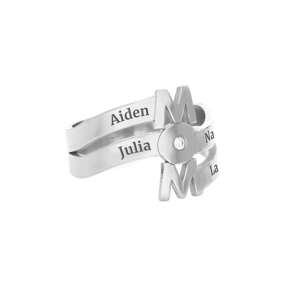 Gold & Silver Personalized The Mom Ring with a Birthstone - FKJRNU6244 - Image 4
