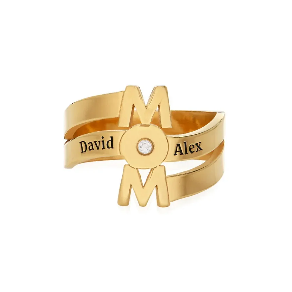 Gold & Silver Personalized The Mom Ring with a Birthstone - FKJRNU6244 - Image 5