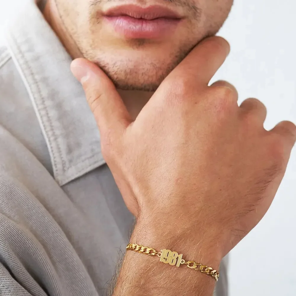 Gold & Silver Personalized Thick Chain Name Bracelet in Sterling - FKJBRLU6257 - Image 10
