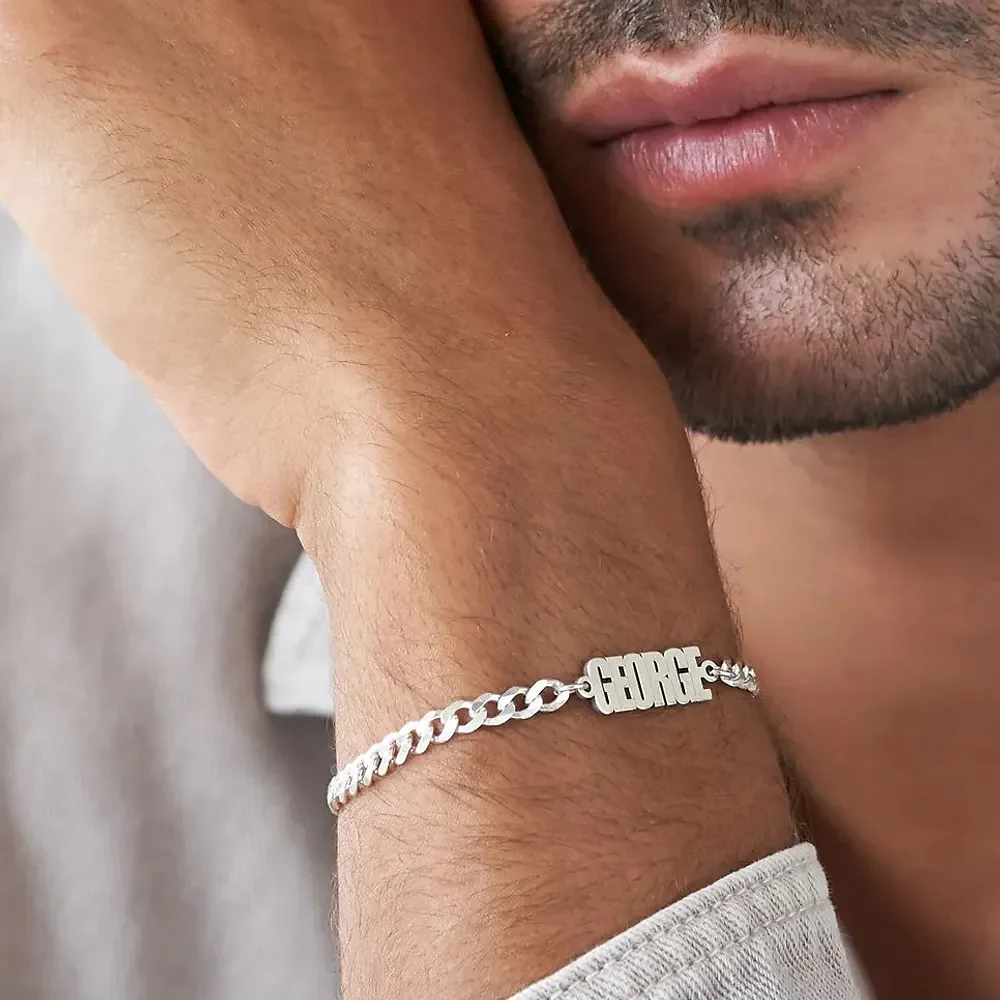 Gold & Silver Personalized Thick Chain Name Bracelet in Sterling - FKJBRLU6257 - Image 3