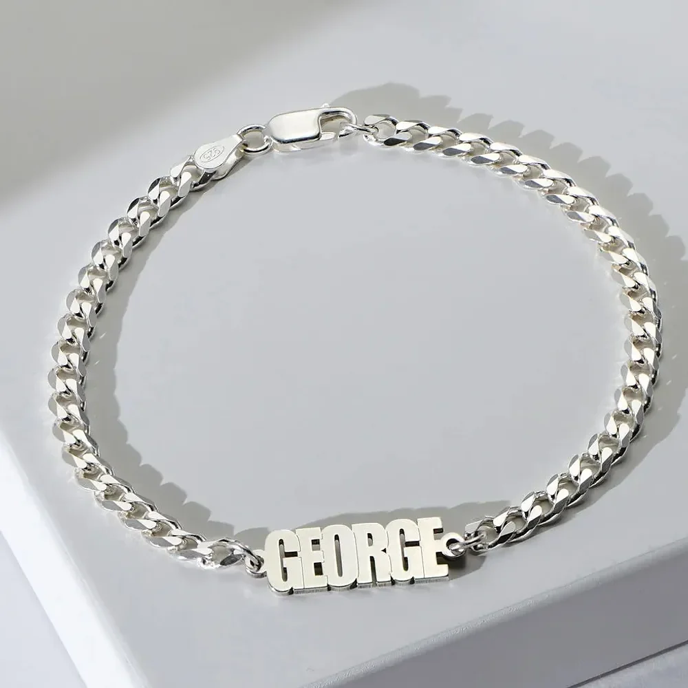 Gold & Silver Personalized Thick Chain Name Bracelet in Sterling - FKJBRLU6257 - Image 4
