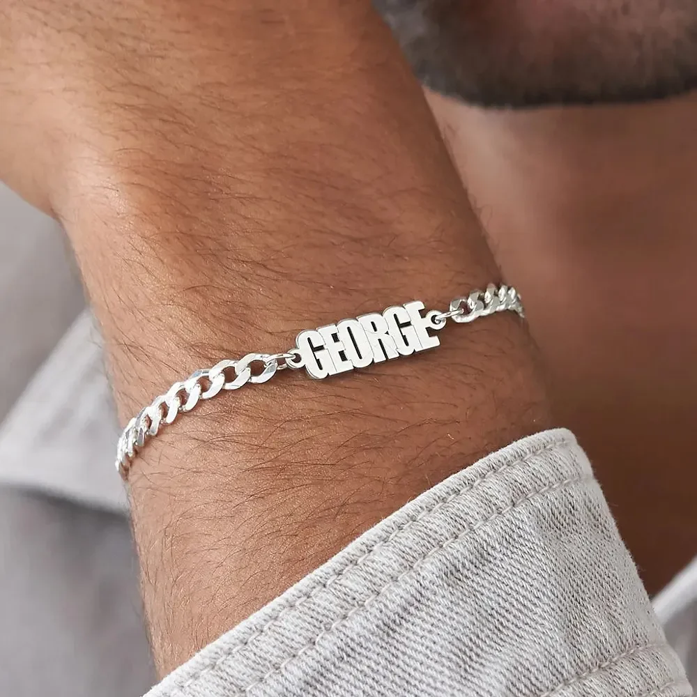 Gold & Silver Personalized Thick Chain Name Bracelet in Sterling - FKJBRLU6257 - Image 5