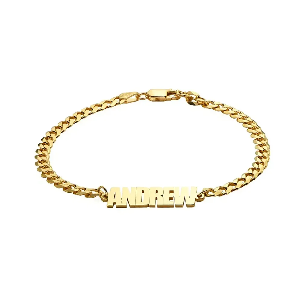 Gold & Silver Personalized Thick Chain Name Bracelet in Sterling - FKJBRLU6257 - Image 6