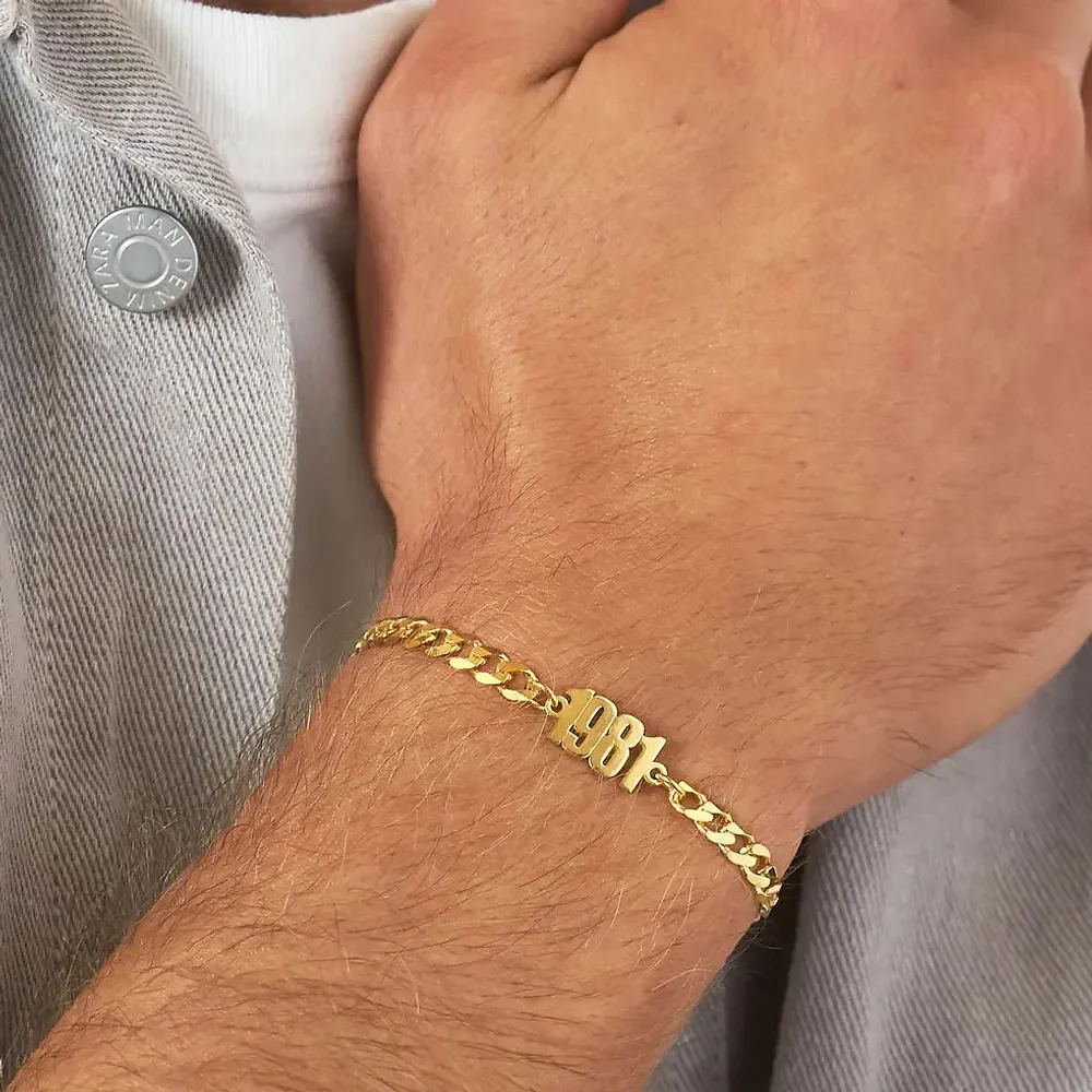 Gold & Silver Personalized Thick Chain Name Bracelet in Sterling - FKJBRLU6257 - Image 7
