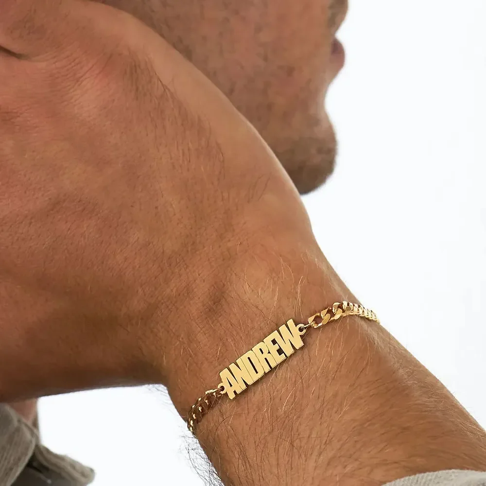 Gold & Silver Personalized Thick Chain Name Bracelet in Sterling - FKJBRLU6257 - Image 8