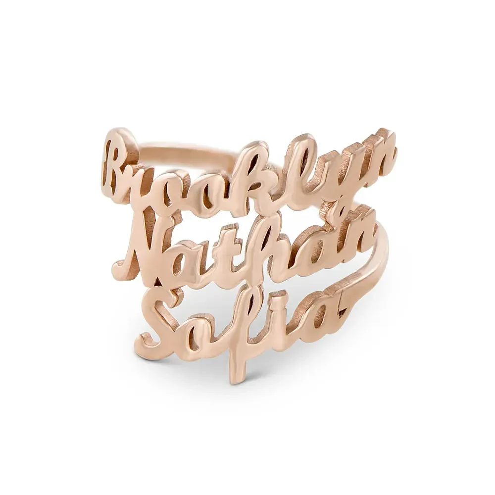 Gold & Silver Personalized Three Name Ring - FKJRNU6221 - Image 2