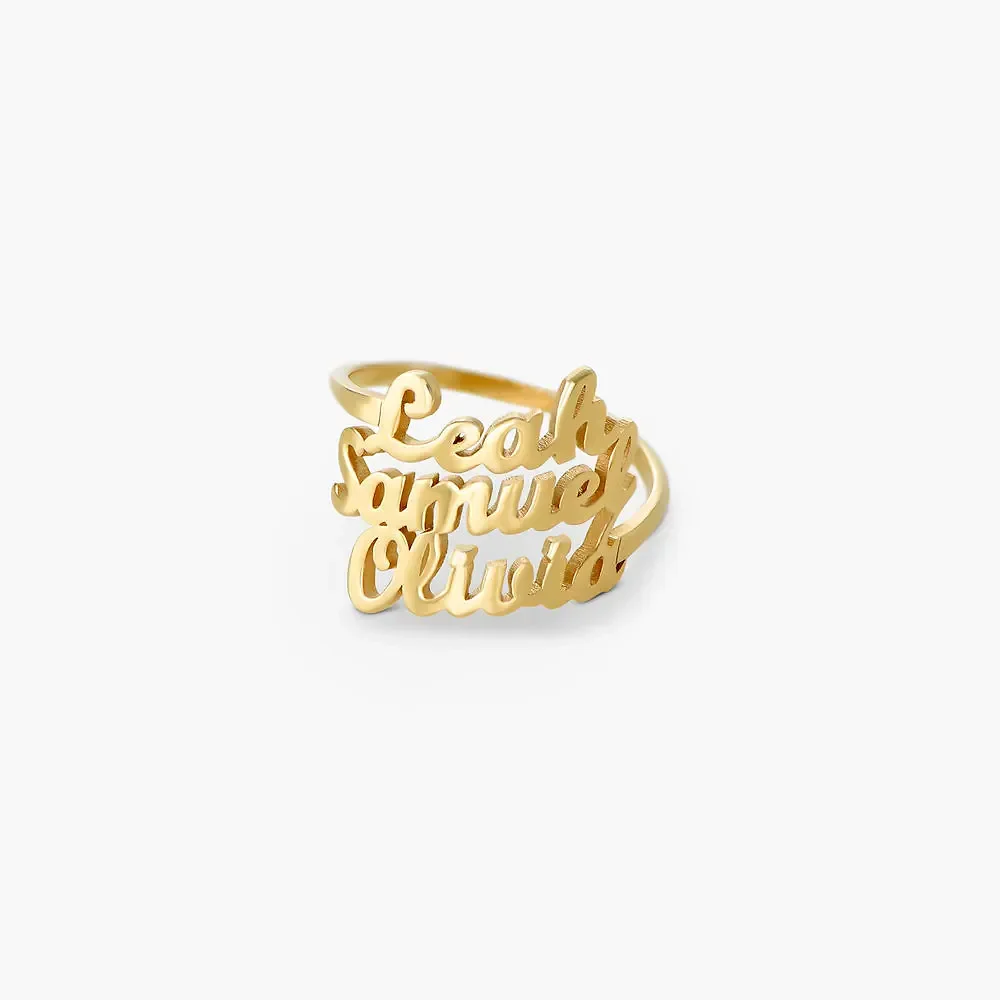 Gold & Silver Personalized Three Name Ring - FKJRNU6221 - Image 4